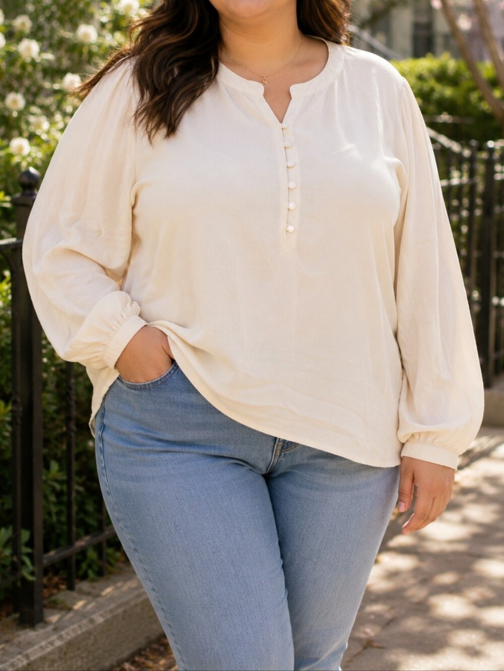 NWT Wasabi Concept Plus Size Ivory Peasant Blouse Button Front Top US L EU 20-22